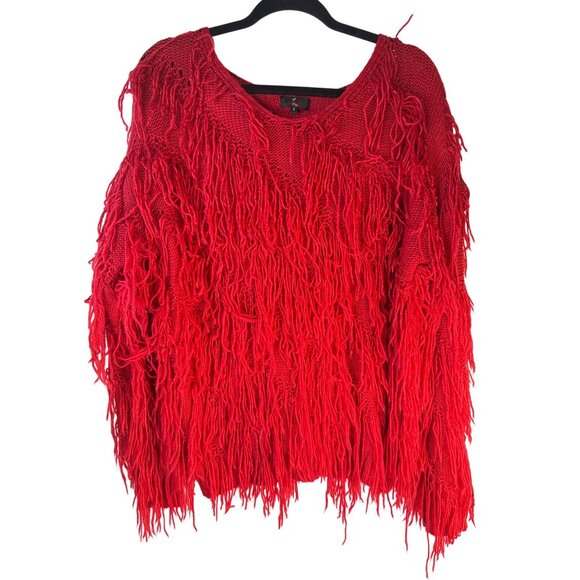 Wise Italy Red Fringe Sweater S 80% Acrylic 20% Wool - Picture 1 of 15